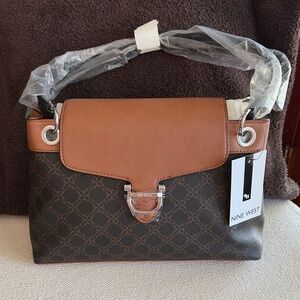 Nine West Brown & Tan Monogram Satchel